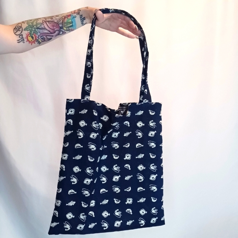 Navy Japanese Block Print Tote Bag.